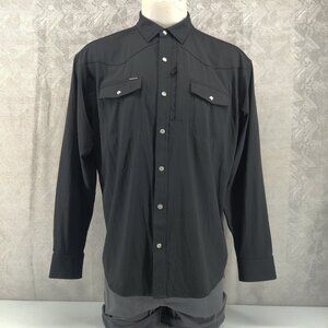 Poncho Shirt Mens Large Black Western Pearl Snap Regular Fit Long Sleeve Vented